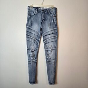 RGSTR Kids Boys Sz 18 Blue Acid Wash Moto Biker Distressed Skinny Jeans RN162282
